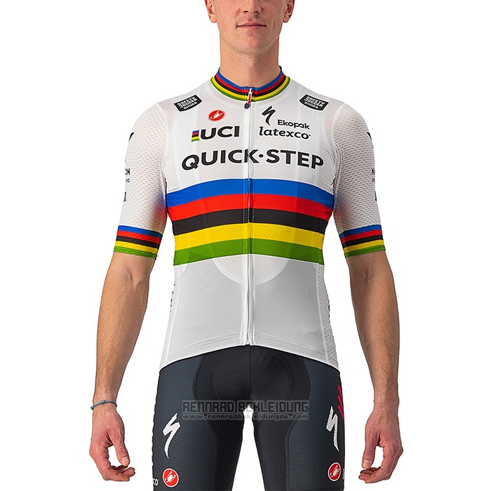 2022 Fahrradbekleidung UCI Deceuninck Quick Step Wei Trikot Kurzarm und Tragerhose - zum Schließen ins Bild klicken